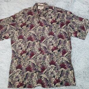 Vintage Campia Moda Mens Shirt Multicolor L Button Up‎ Tropical Pocket Floral